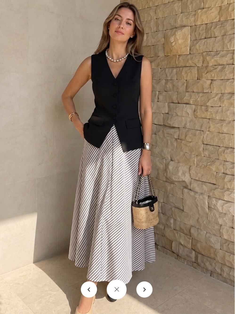 NWT Commense Tailored Vest & Striped Maxi Skirt Set Sz M